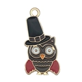 Cartoon owl charm in gold alloy with hat and red wings for DIY jewelry making - Magic Hat Owl (19337)