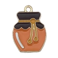 Cute honey pot charm pendant in orange and black enamel with gold-tone plating - Honey Pot (19338)