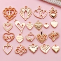 Assorted rose gold heart and wing charms with LOVE engravings for DIY jewelry making - Mixed Heart Styles (SN920)