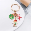 Christmas keychain with green wreath, red reindeer, and snowman charms on a gold ring - Christmas Snowman Reindeer Style (ER812)