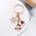 Christmas keychain with snowman, snowflake and Xmas tree charms in gold finish - Snowman Snowflake Christmas Tree Style (ER815)