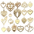 Set van 19 gouden hartvormige bedeltjes met engelenvleugels en kruis voor DIY sieraden - KC Gold Heart Series (SN920) / Set van 20 Stuks / KC Goud