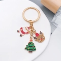 Christmas keychain with gold metal ring featuring Santa, tree and reindeer pendants - Reindeer Santa Christmas Tree Style (ER813)
