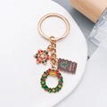 Golden Christmas keychain with snowflake, holiday wreath and Merry X-Mas pendant - Wreath Snowflake Christmas Tree Style (ER814)