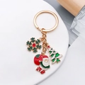 Christmas keychain with Santa Claus, Xmas tree and snowflake pendant on gold ring - Christmas Tree Snowflake Santa Style (ER818)