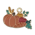 Harvest theme alloy pendant with pumpkin and apple charms in colorful enamel finish - Gourd and Fruit (19343)