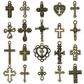 Set of 20 vintage bronze cross pendants with various artistic relief designs for DIY crafts - Cross Style / Antique Bronze