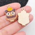 Cartoon owl alloy enamel charm with pumpkin hat for DIY jewelry making and crafts - Pumpkin Owl (19322)