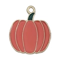Cute red-orange pumpkin charm with green stem and gold finish for DIY bracelets - Pumpkin (19344)