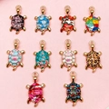 Set of 10 colorful enamel turtle charms with diverse floral and leopard patterns for DIY - 10 Styles Multicolor Mix (SN943)