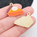 DIY enamel pumpkin pie alloy pendant charms with golden textured back for jewelry making - Thanksgiving Cake (19330)