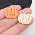 Orange pumpkin enamel charm with gold trim for DIY Thanksgiving jewelry making - Smiley Pumpkin (19331)