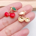Detaillierte Ansicht der Kirsch-Anhänger aus Emaille und Goldlegierung für DIY-Schmuck - Roter Kirsch-Stil (21373)