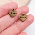Antique bronze heart charm with Love engraving for DIY jewelry making and crafts - Love Lettering Compact Heart Charm (19944)