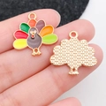 Colorful turkey enamel charm with gold alloy finish for DIY Thanksgiving jewelry making - Seven-Color Turkey (19342)