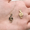 Gouden g-sleutel muziekbedels met zwart emaille en hol ontwerp voor doe-het-zelf sieraden - Muzieknoot met Strass (11907) / 1 Stuk (9x21mm) / Zwart