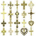 Set of 20 antique gold hollow pattern cross pendants for DIY jewelry making - Mixed 20 Antique Gold Cross Series (SN906)