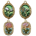 Vintage style oil painting tulip floral pendants with gold alloy frame in four colors - Baroque Pearl Flower Oil Painting Style Pendant Set (SN963)