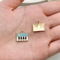 DIY piano toetsenbord hangers van legering met blauw paneel en gouden metalen afwerking - Piano Stijl (19462) / 1 Stuk (13x15mm) / Meerblauw