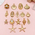 Pendentifs dorés océan coquillage étoile de mer avec perles pour création de bijoux DIY - Assortiment de Charmes Série Océan Or KC (SN944)