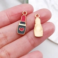 Lipstick pendant charm in red and black enamel with heart pattern for DIY jewelry - Black Enamel Lipstick