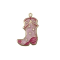 Pendentif botte de cow-boy en émail rose avec étoiles dorées pour bijoux DIY - Bottes de Cow-boy de l'Ouest (19721)