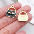 Golden handbag charm with black enamel, bow detail and crystal for DIY jewelry crafts - Black Enamel Rhinestone Handbag