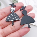 Vintage lady silhouette pendant with black white enamel polka dots for jewelry making - Black Enamel Girl