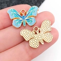 Blue enamel butterfly charm with gold border for DIY jewelry making and keychains - Blue Enamel Butterfly Wing (19092)