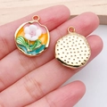 Floral oil painting tulip charm pendant with colorful enamel for DIY jewelry making - Yellow Two-Tone Flower Plate (21172)