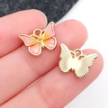DIY jewelry charm with butterfly design in pink enamel and gold metallic finish - Pink and Yellow Gradient Enamel Butterfly Wing (19094)