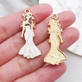 Elegant enamel woman pendant in white gown with gold finish for DIY jewelry - White Long Dress Model