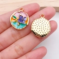 Round purple flower enamel charm with gold plated metal backing for DIY necklaces - Purple Three-Color Flower Plate (21174)