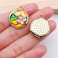 Pink tulip flower oil painting pendant with gold frame for DIY jewelry making - Yellow Three-Color Flower Plate (21175)