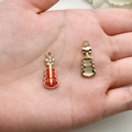 Red enamel violin charm with gold plating and rhinestones for DIY jewelry making - Enamel Music Instrument Rhinestone Flower Guitar Style (19438) / Red