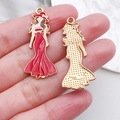 Red enamel lady pendant in long mermaid dress and hat for DIY jewelry making - Red Long Dress Model