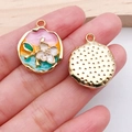 Pink and orange gradient enamel tulip flower pendant with gold plated metal textured back - Pink Three-Color Flower Plate (21176)