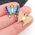 Blue and light blue enamel butterfly pendant with gold metal trim and textured back - Black and Blue Enamel Butterfly Wing (19097)
