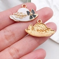 DIY enamel top hat pendant with white pearls and black bow on a gold alloy base - White Pearl Bow Hat
