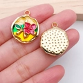 Pink tulip enamel pendant with gold trim for DIY jewelry making held in hand - Yellow Three-Color Flower Plate (21177)