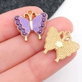 Purple enamel butterfly charm with gold plating for DIY jewelry making and necklaces - Black and Purple Enamel Butterfly Wing (19098)