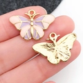 Pink and purple enamel butterfly pendant with gold plating and textured metallic back - Pink and Purple Enamel Butterfly Wing (19102)