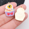 Halloween monster cupcake charm with purple enamel and gold-plated metal back for DIY crafts - Eyeball Cake Style (19520) / Purple