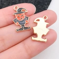Halloween cartoon enamel pendant with black and orange wizard figure and golden back - Magician Wizard Style (19522) / Black