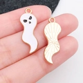 Ghost charm for Halloween jewelry making with white enamel finish and gold back - White