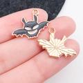 Cartoon bat monster enamel alloy pendant in black and gold finish for DIY jewelry - Smiling Bat Style (19526) / Black