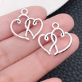 Silver interlocking double heart alloy charms for DIY necklaces and earring making - Hollow Double Heart Style (5801)