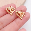 Gold heart-shaped hollow charms with scroll patterns for DIY jewelry making - Heart Shape (11615)