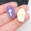 Gothic purple enamel coffin charms with RIP text and cross for DIY jewelry making - Cross Coffin Tombstone Style (19528) / Purple