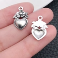 Ciondolo a cuore in argento antico con motivo floreale per gioielli e collane - Stile Cuore con Fiore (7265)